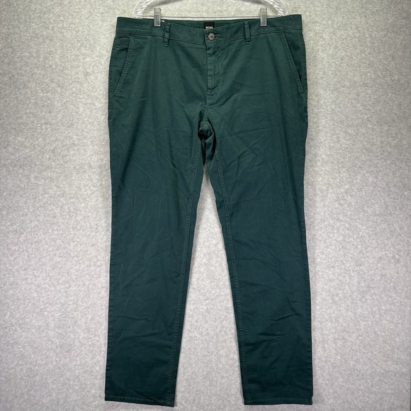 Hugo Boss Schino Pants Mens 40x34 Green Chino Slim Fit Straight Leg